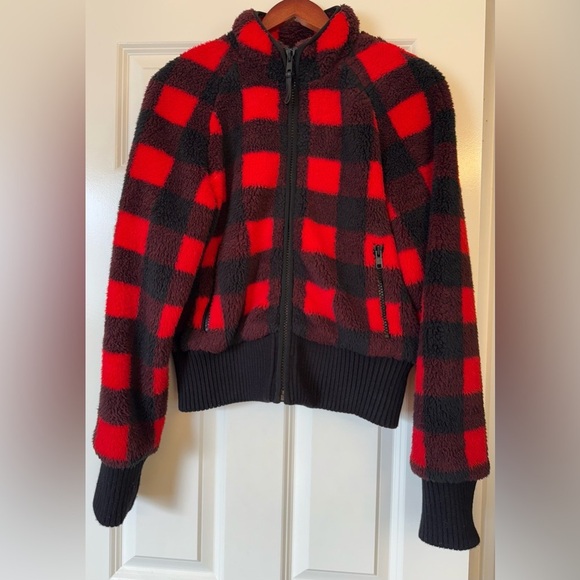 Mother Funnel Neck Ribbed Jacket Women's Small Buffalo Plaid Teatime - Picture 4 of 14